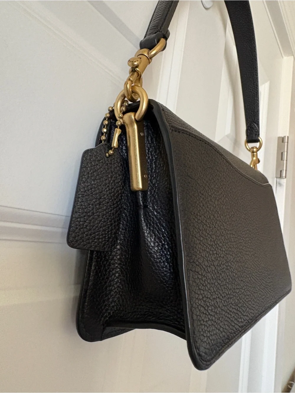 Coach Tabby 26 Black Pebbled Leather Shoulder Bag with Gold C Clasp
